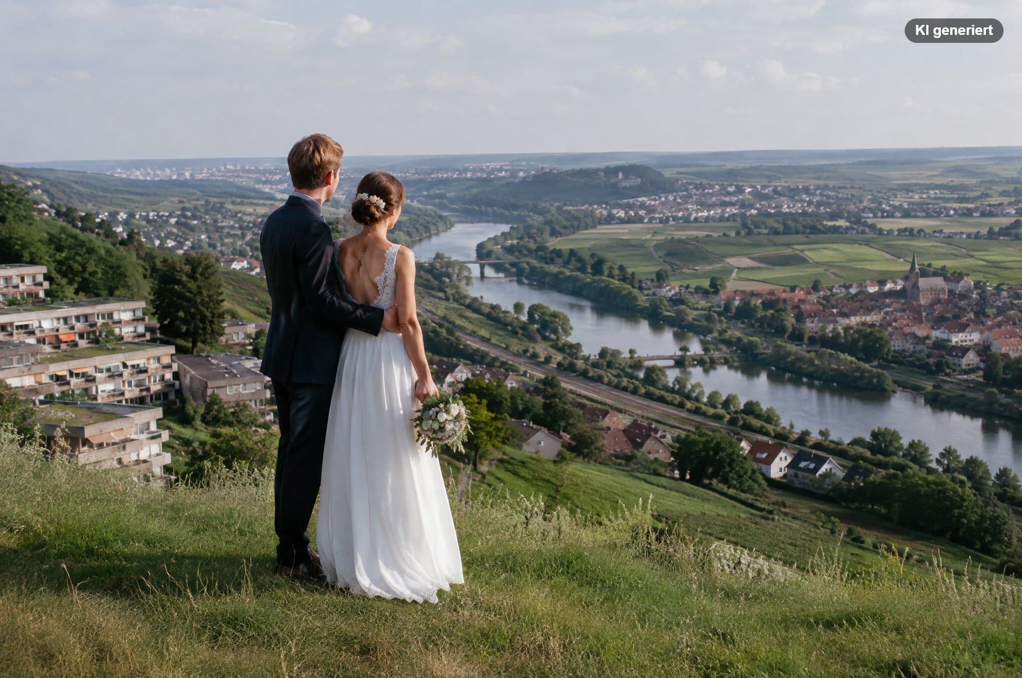 Hochzeitsfotograf Würzburg Heuchelhof: weiter Blick, Beton und dörfliches Rottenbauer
