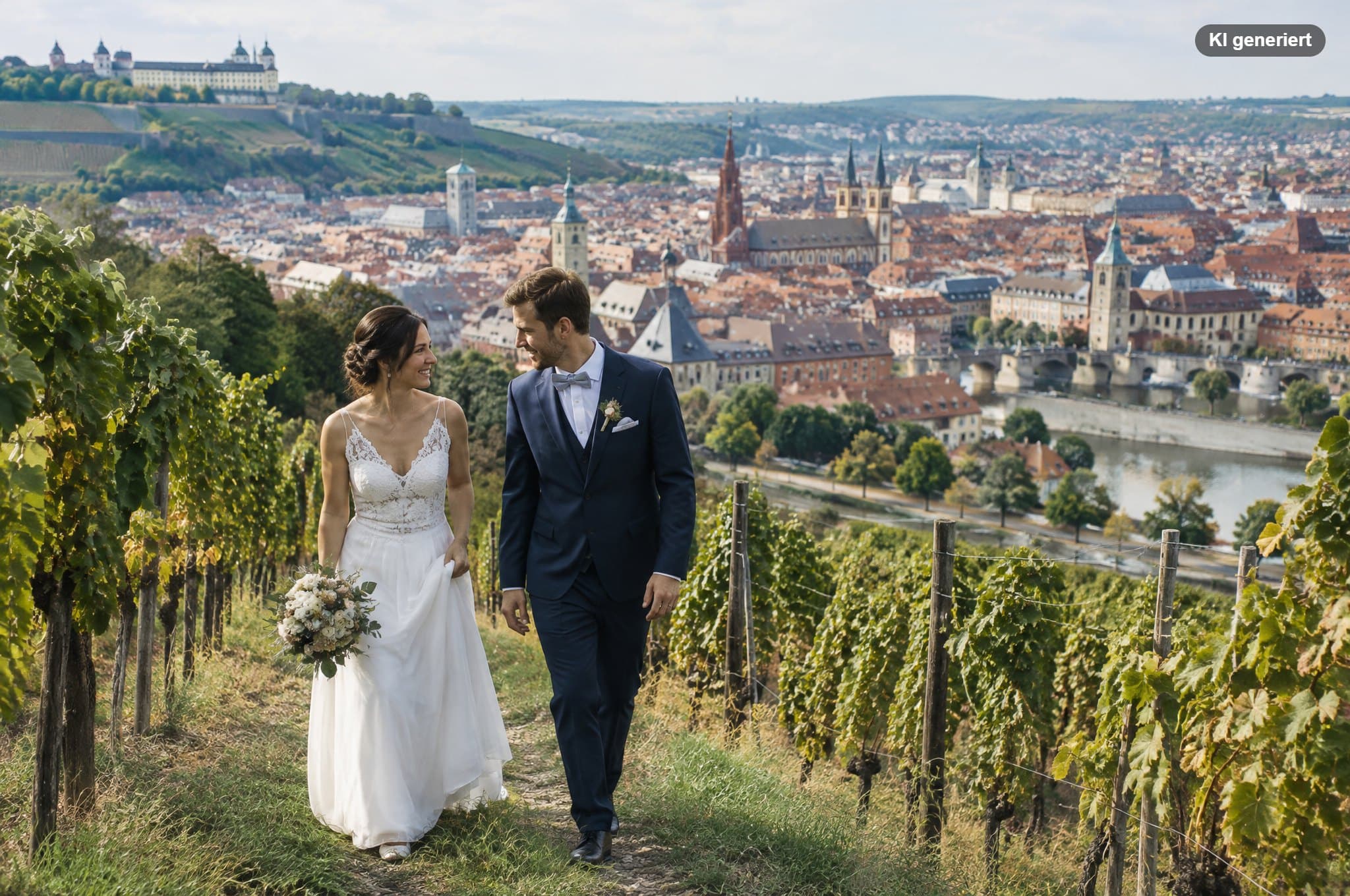 Hochzeitsfotograf Würzburg Grombühl: Steinbergweingärten, Bahnbögen und Backstein